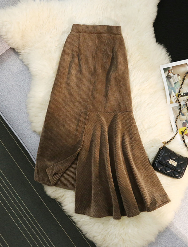 Flared Corduroy Skirt with Panel Detail