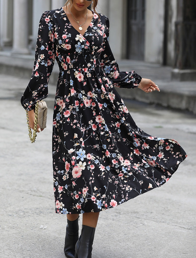 Long Floral V-Neck Dress