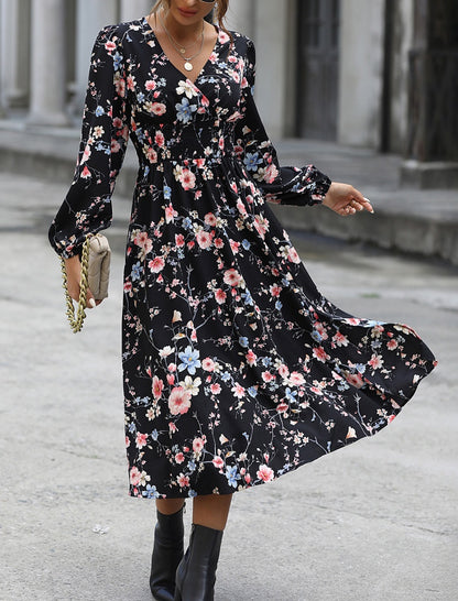 Long Floral V-Neck Dress