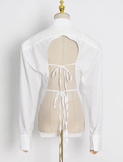 Padded Shoulder Waist-Tie Shirt