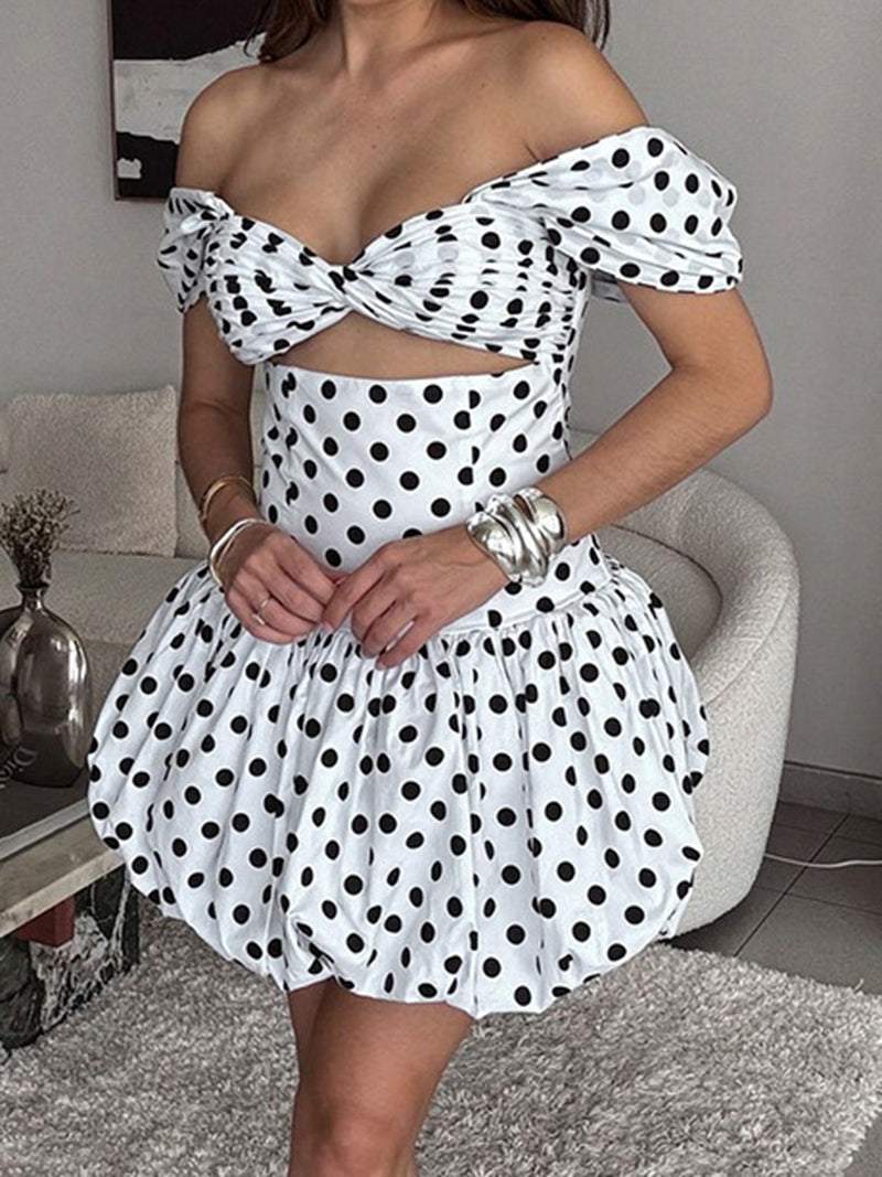 Off-the-Shoulder Polka Dot Bubble Dress