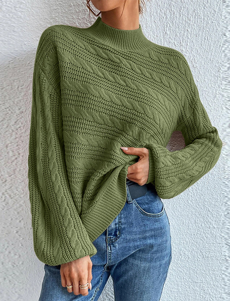 Cable Knit Mock Neck Sweater