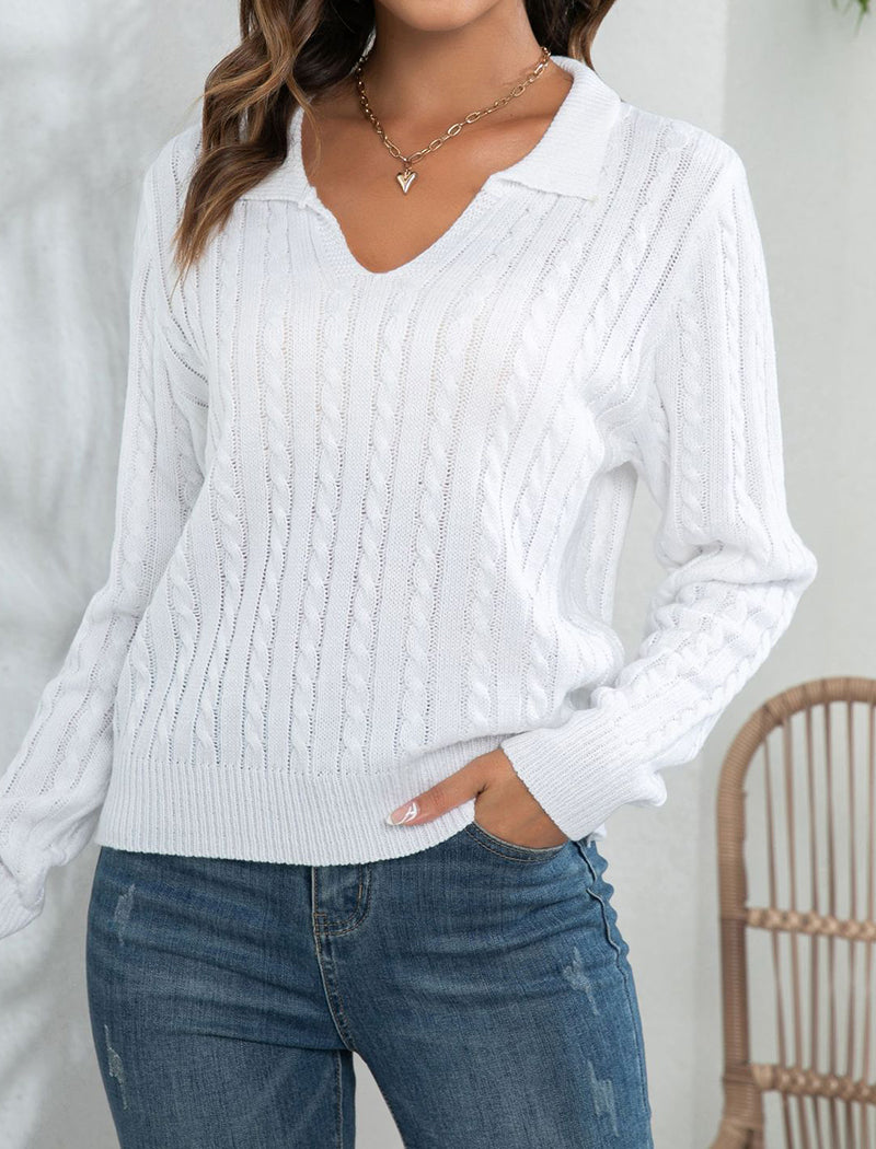 Oversized Collared Cable Knit Sweater