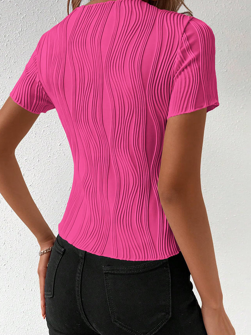 Short-Sleeve Textured Fitted Top