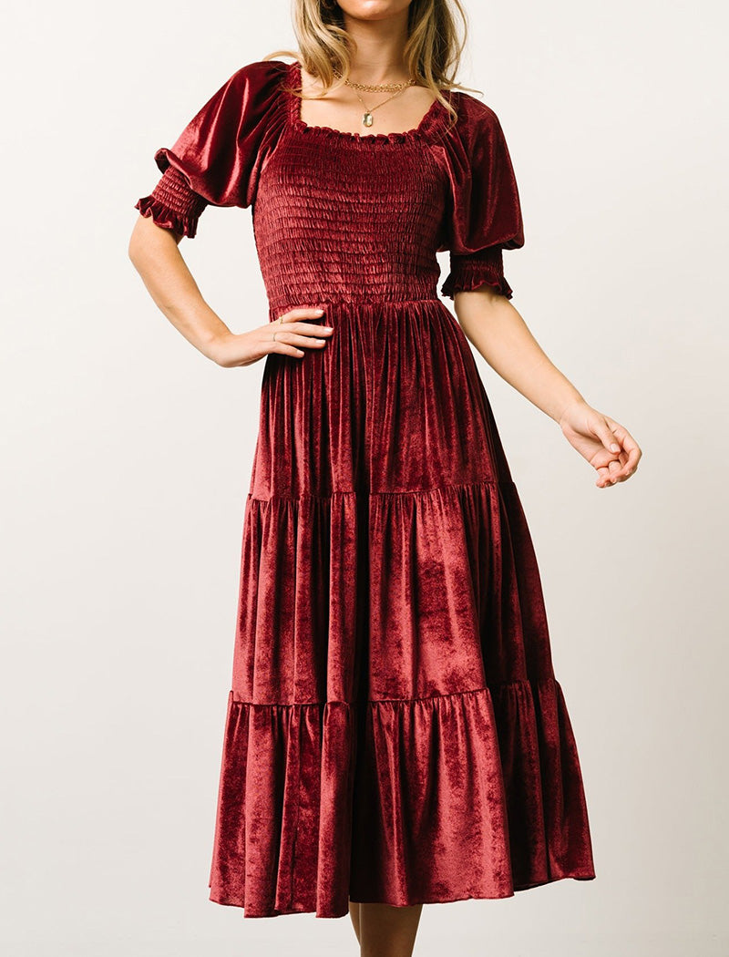 Tiered Ruffle Smocked Midi Dress