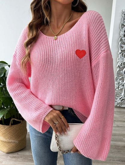 Heart Print Loose Knit Sweater