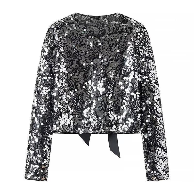 Sequin Bow-Tie Cropped Jacket