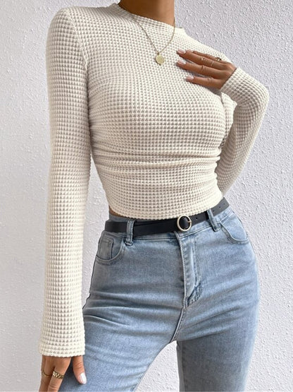 Ruched Cropped Long Sleeve Top