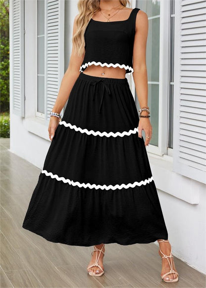 Patchwork Crop Top and Skirt Set