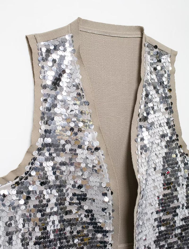 Sequin Open-Front Vest