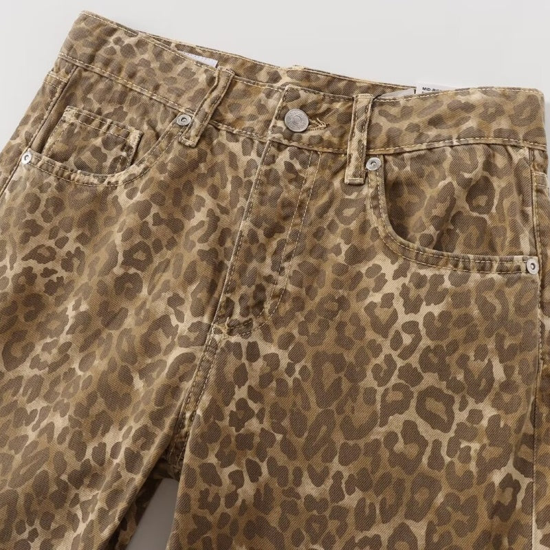 Animal Print Straight-Leg Pants