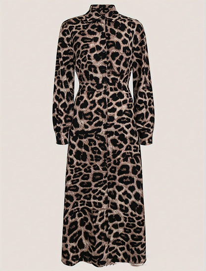 Leopard Print Maxi Dress with Belt