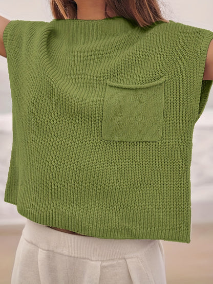 Solid Sleeveless Pocket Sweater