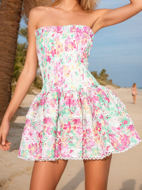 Ruffl Floral Print Mini Tube Dress