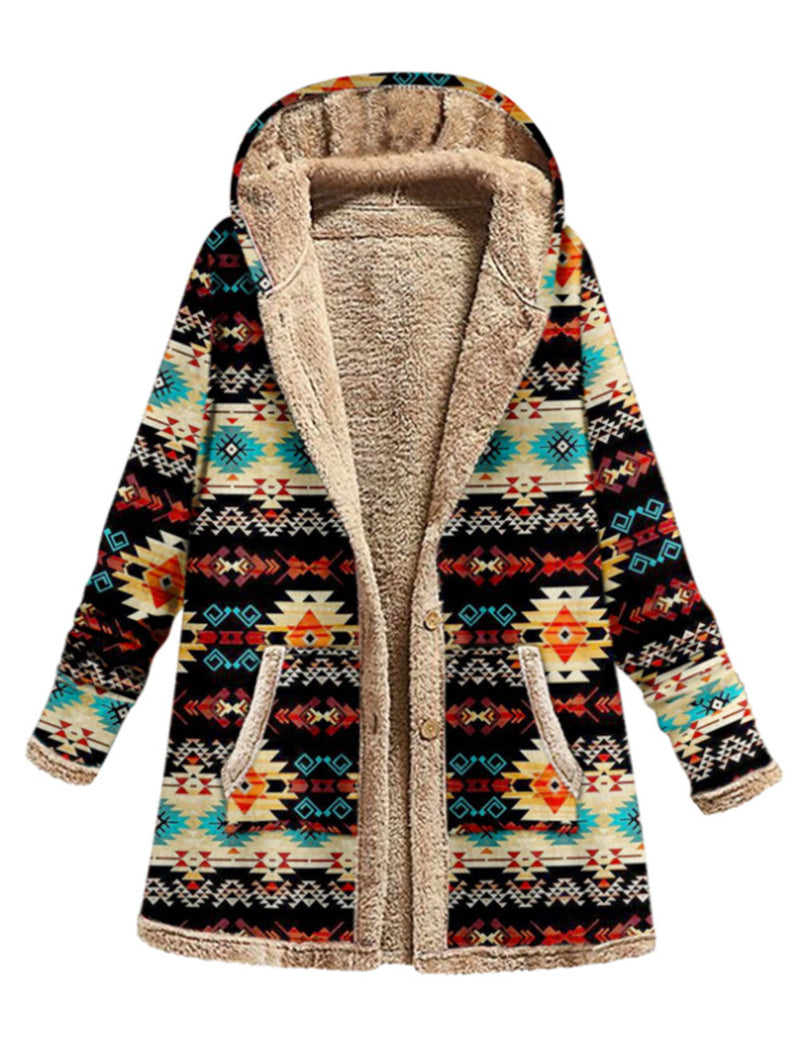 Geometric Print Hooded Coat