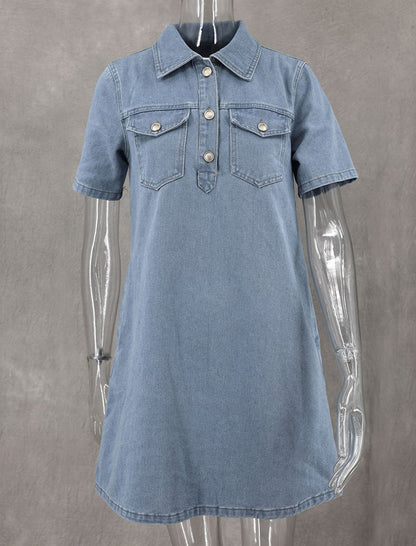 Short-Sleeve Denim Mini Dress