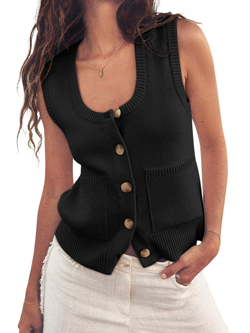 Buttoned Sleeveless Knit Vest