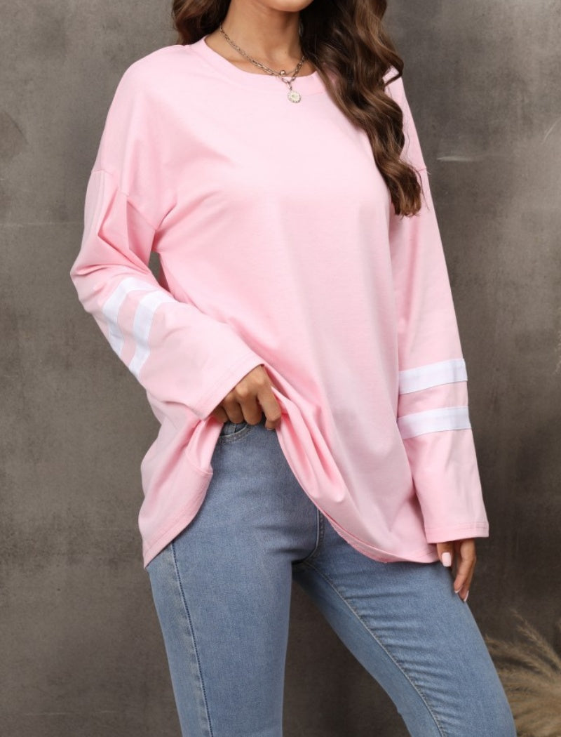 Colorblock Loose Drop-Shoulder Crew Neck Top