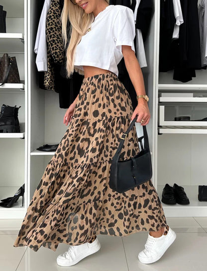 Leopard Print Flowy Maxi Skirt
