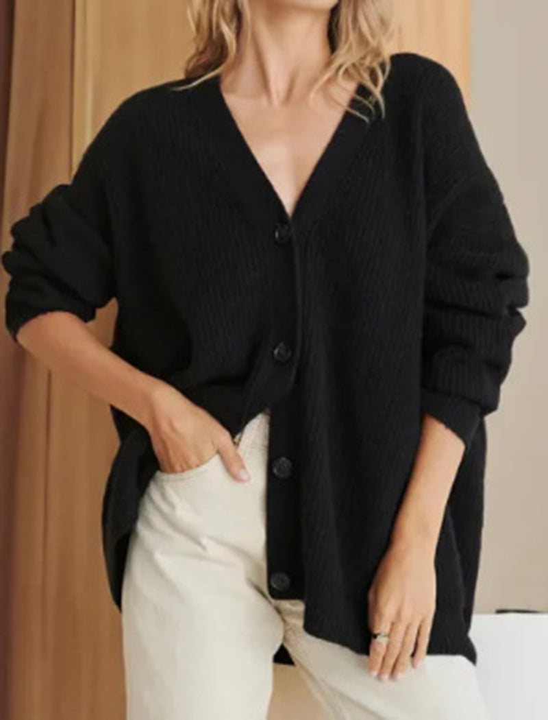 Cozy Button-Up Cardigan with Drop Shoulders