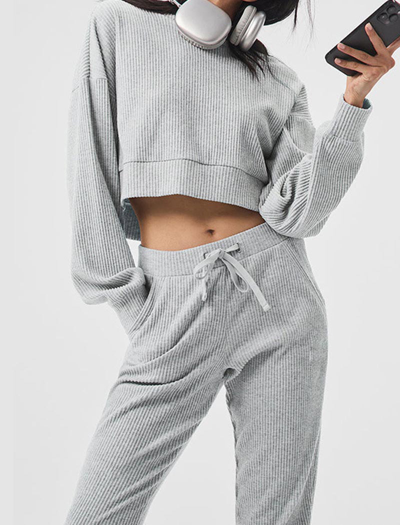 Cropped Ribbed Top and Jogger Set