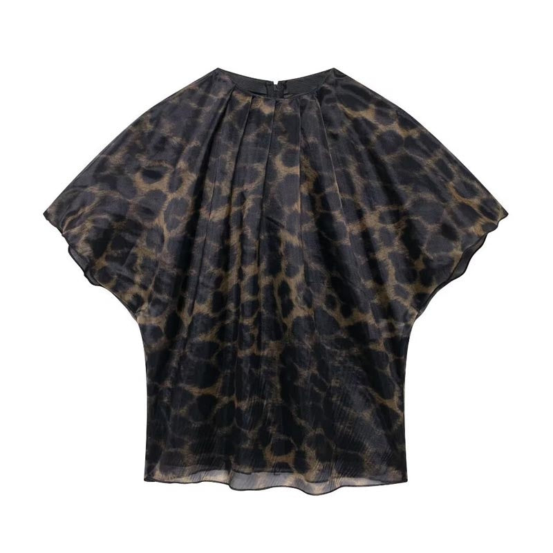 Sheer Leopard Print Cape Blouse