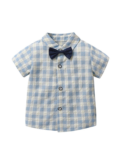 Plaid Bowtie Shirt and Suspender Shorts Set (Kids)