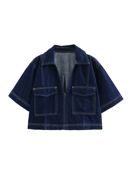 Short-Sleeve Denim Crop Jacket