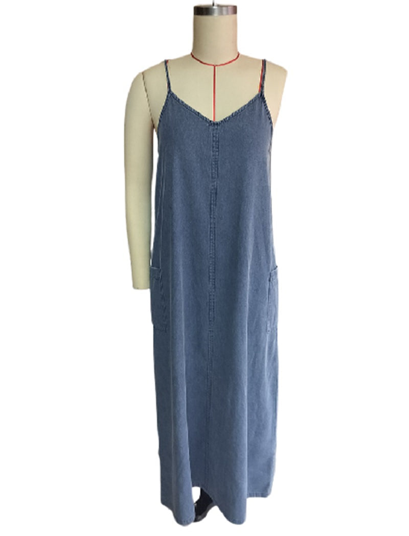 Relaxed Fit Sleeveless Denim Maxi Dress