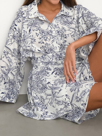 Printed Tie-Front Top and High-Waisted Shorts Set