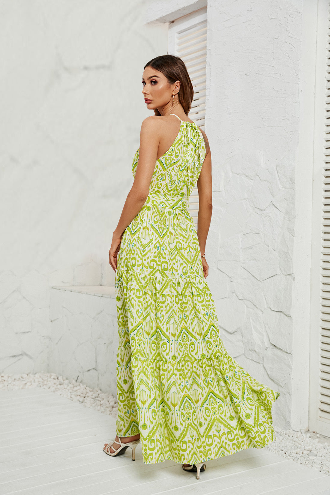 DVI407006D Halter Neck Printed Maxi Dress