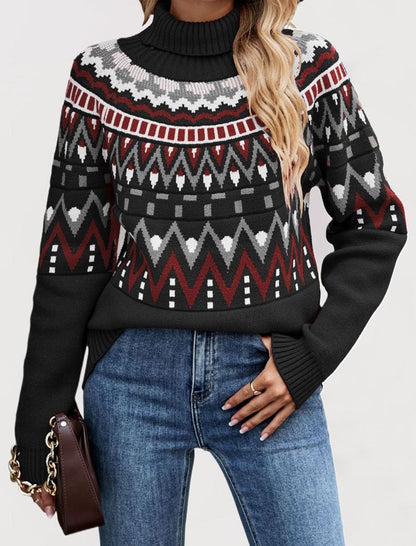 Fair Isle Pattern Turtleneck Sweater