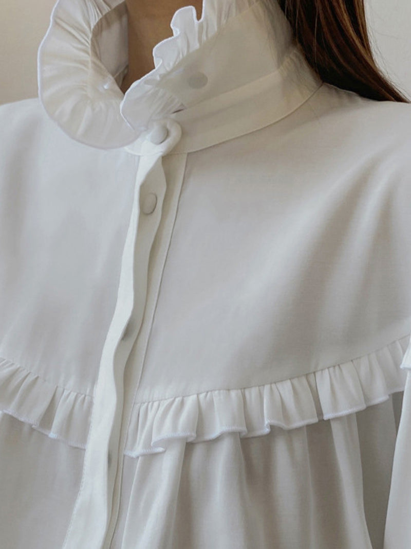 Ruffled Trim Button-Front Shirt