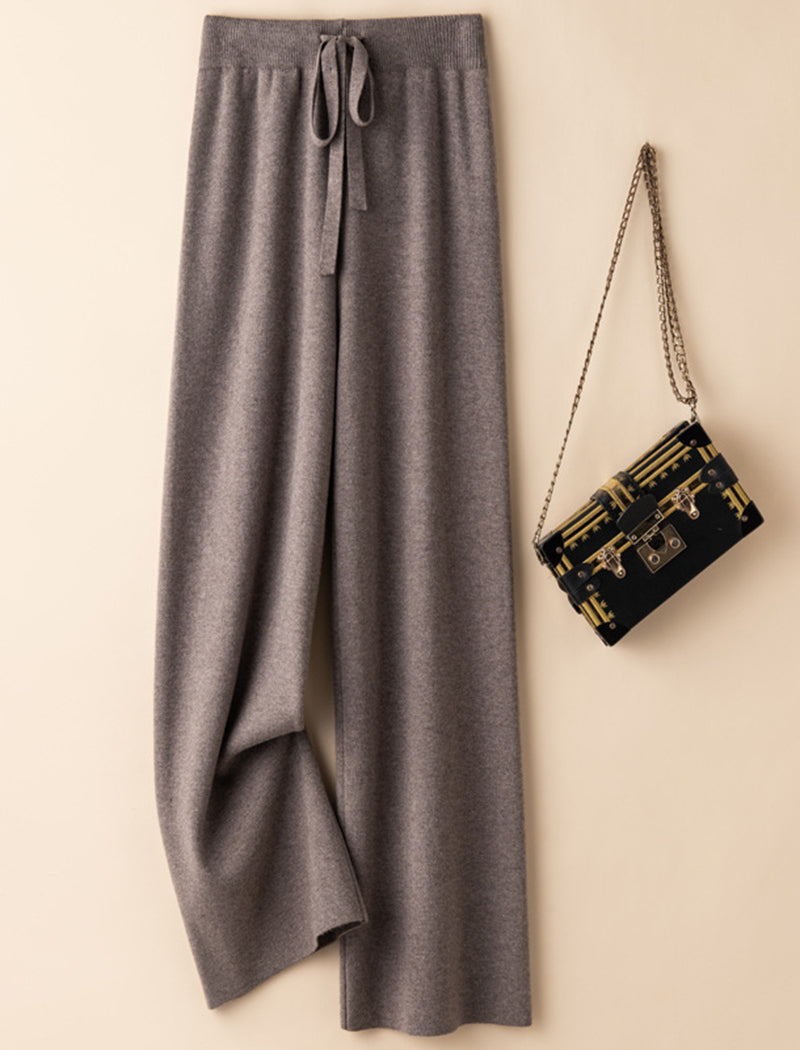 Drawstring Knit Wide-Leg Pants