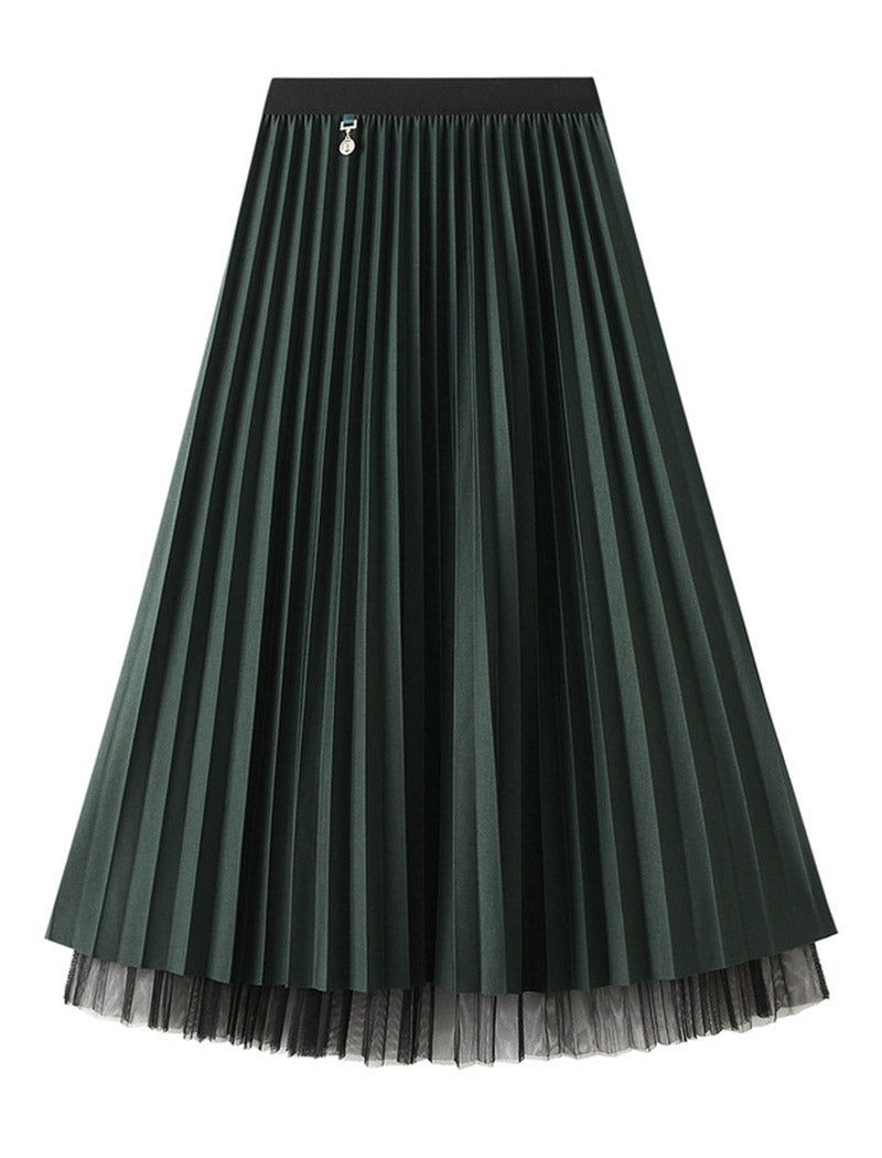 Pleated Midi Skirt with Layered Hem