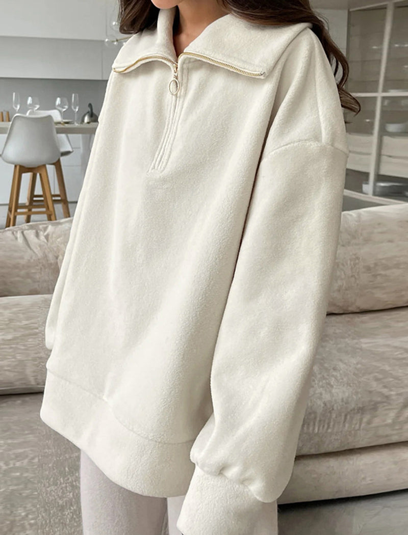 Lamb Fleece Zip Neck Top