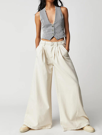High-Waist Wide-Leg Casual Pants