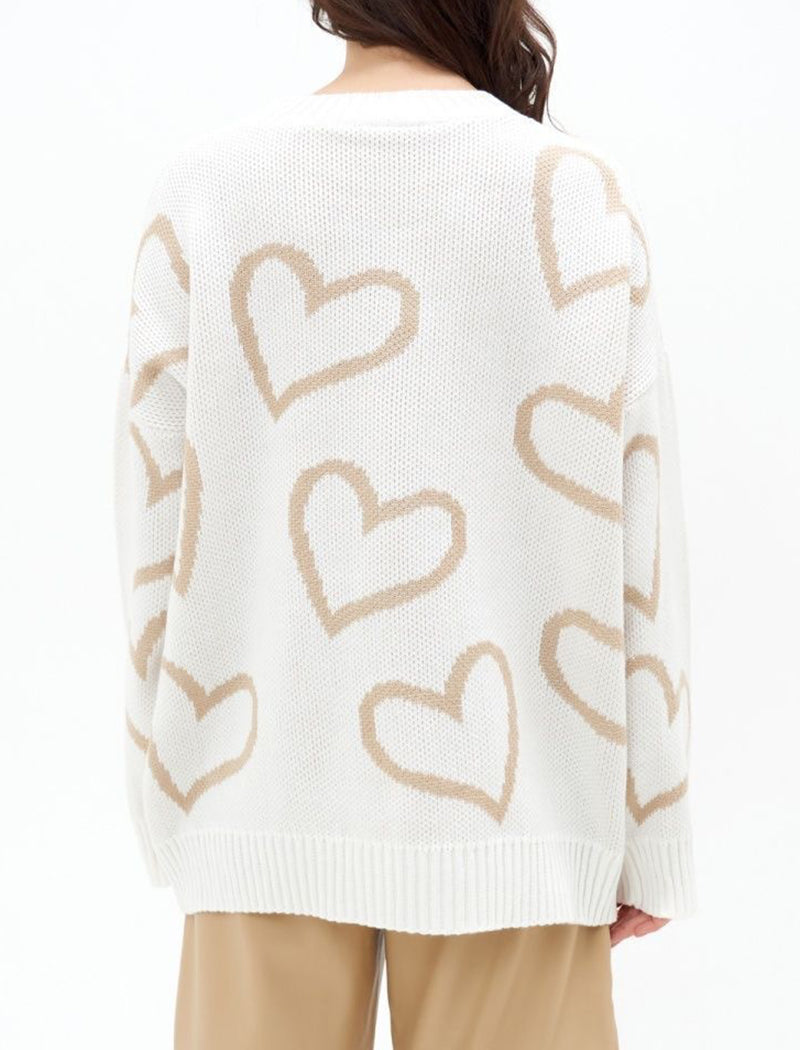 Heart Color-Block Crewneck Sweater