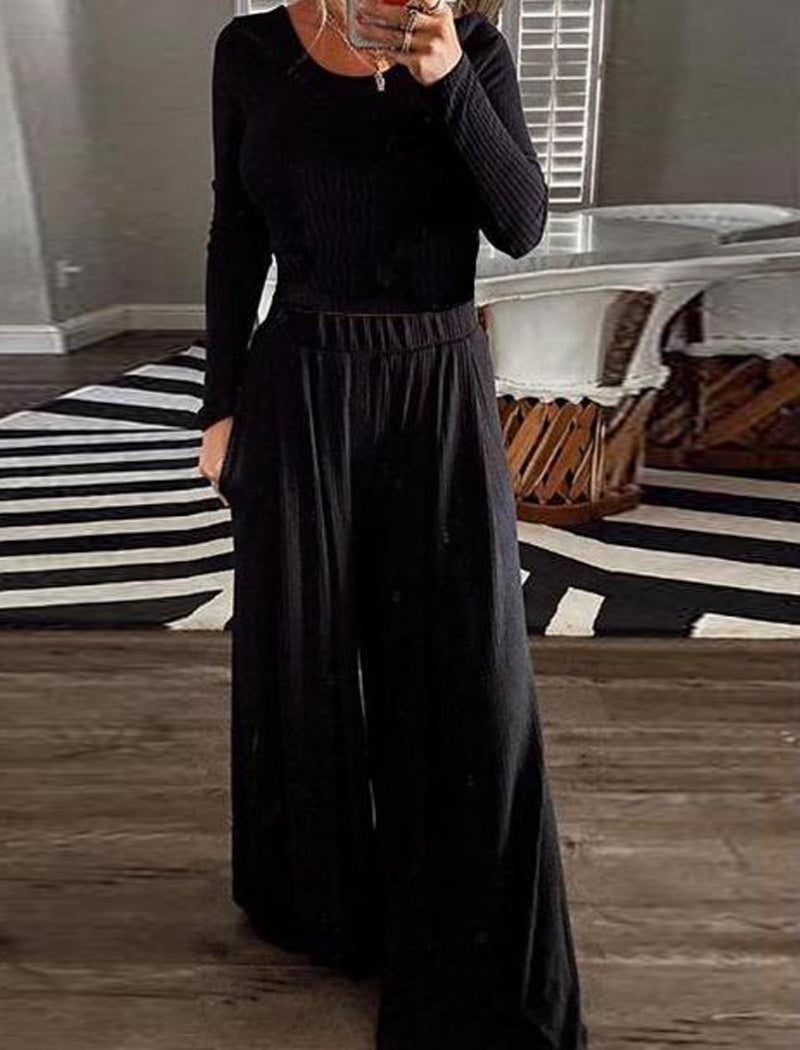 Ribbed Wide-Leg Lounge Set