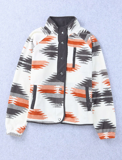 Aztec Print Button-Up Fleece Jacket