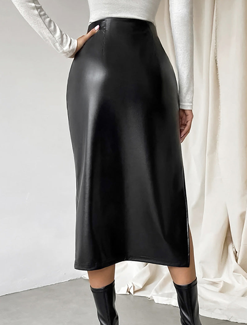 High-Waist Slit Midi Skirt