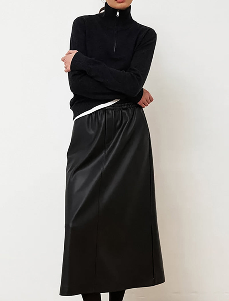 PU Leather Slit High-Waist Skirt