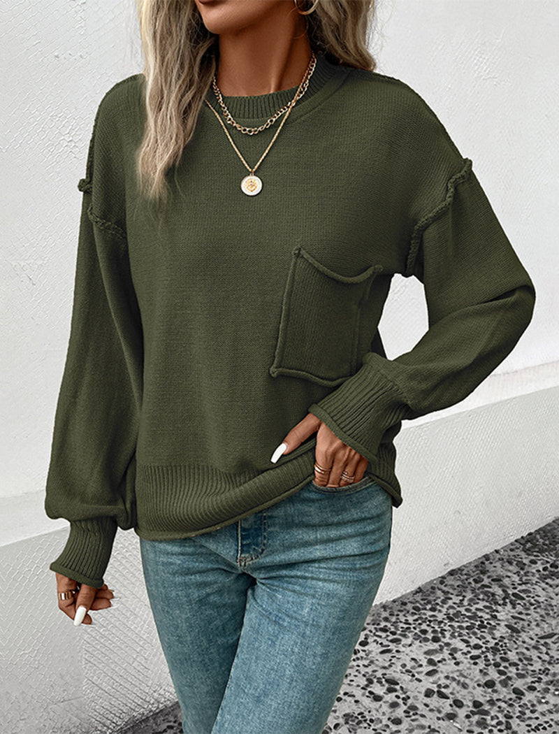 Patch-Pocket Casual Knit Pullover