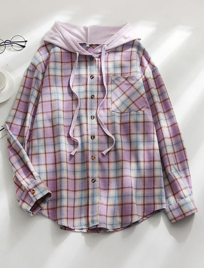Hooded Plaid Button-Up Shirt