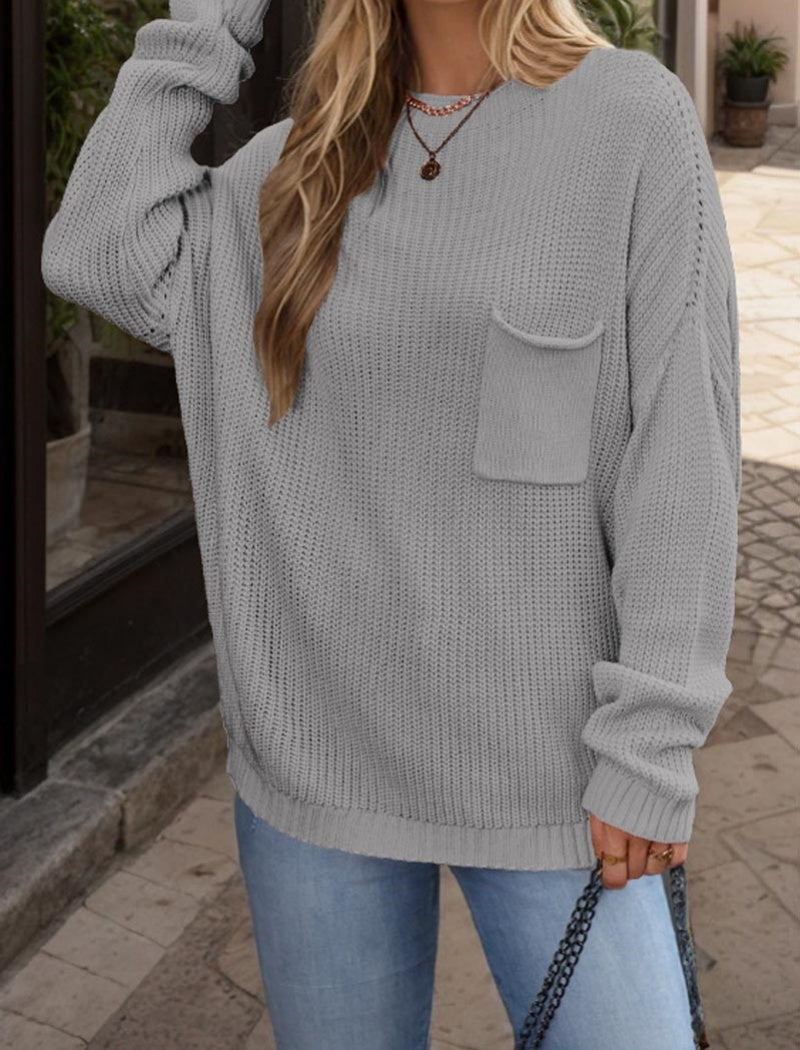 Oversized Knit Sweater with Pocket Detail