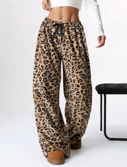 Leopard Print Casual Wide-Leg Pants