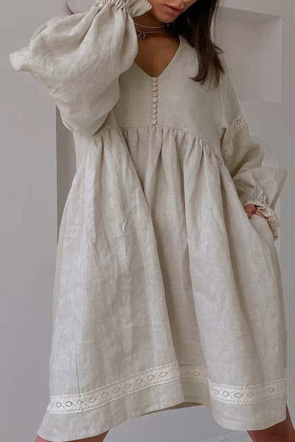 Puff Sleeve Button Dress