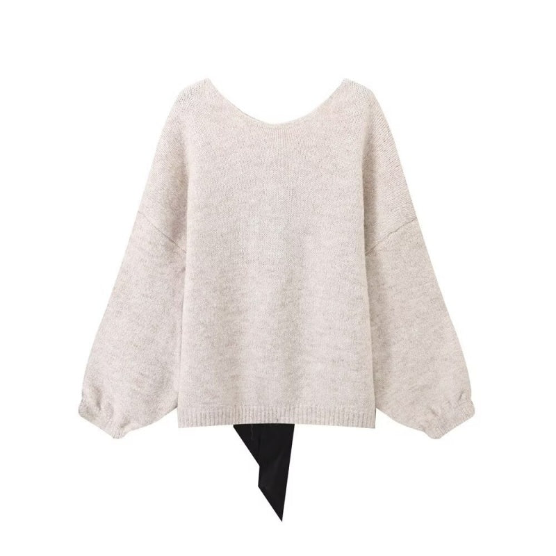 Bow Accent Knit Pullover Sweater