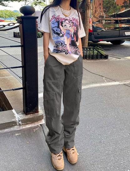 Denim Semi-Elastic Cargo Pants