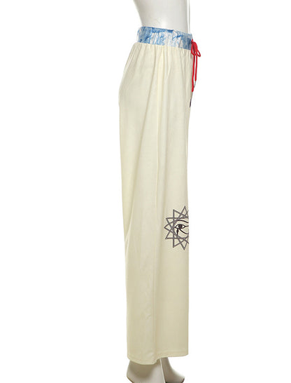 Wide-Leg Drawstring Graphic Pants